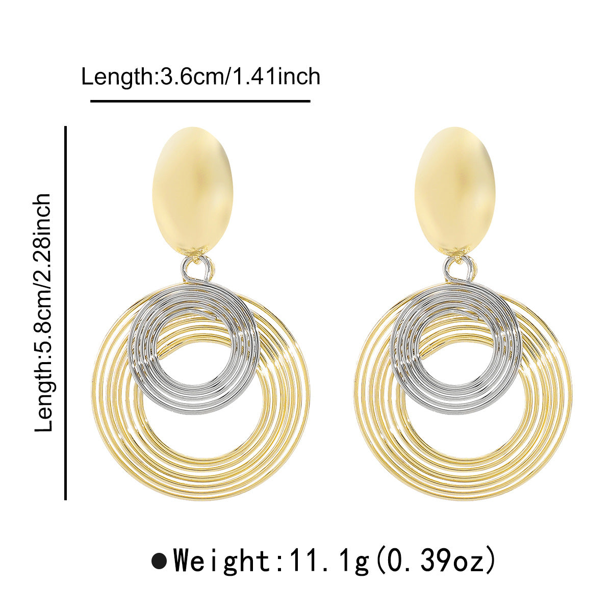 Orecchini da donna in metallo minimalista geometrico circolare cavo con finitura galvanizzata