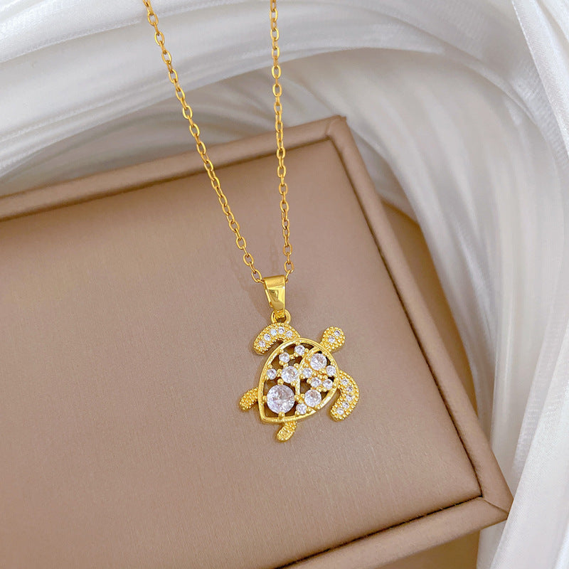 Sweet Geometric Animal Rhinestone Pendant Titanium Steel Necklace for Unisex