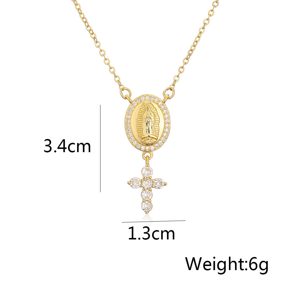 18K Gold Plated Brass Geometric Pendant Necklace with Cubic Zirconia for Women