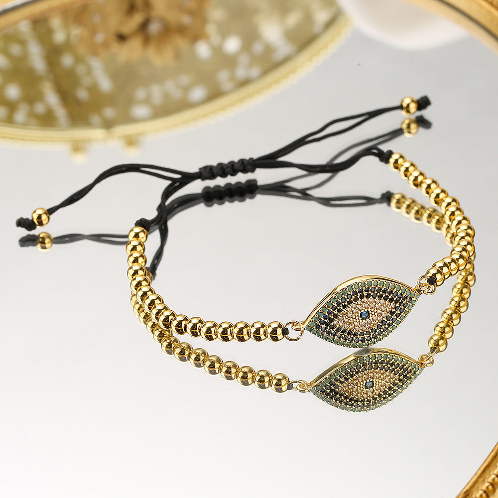 Minimalist Geometric Evil Eye Bracelet for Women in Copper with 18K Gold Plating and Zircon Inlay