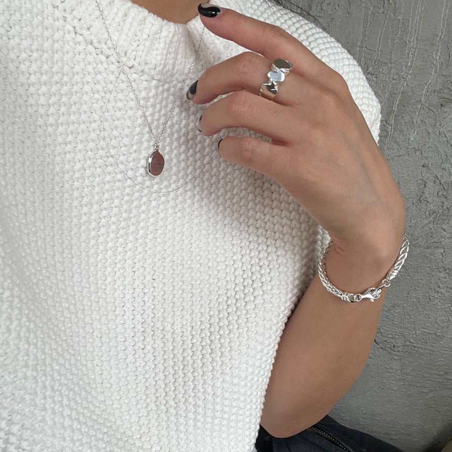Anello aperto minimalista da donna in argento sterling 925 con gemma intarsiata geometrica