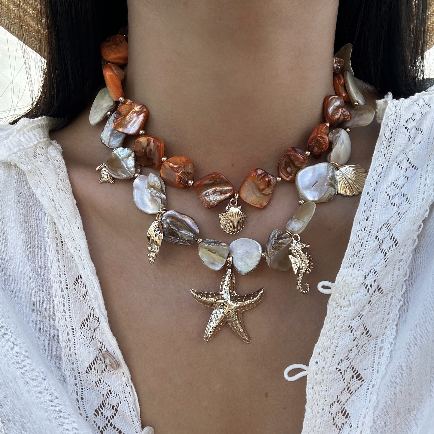 Sweet Geometric Star Shell Alloy Plated Necklace for Women