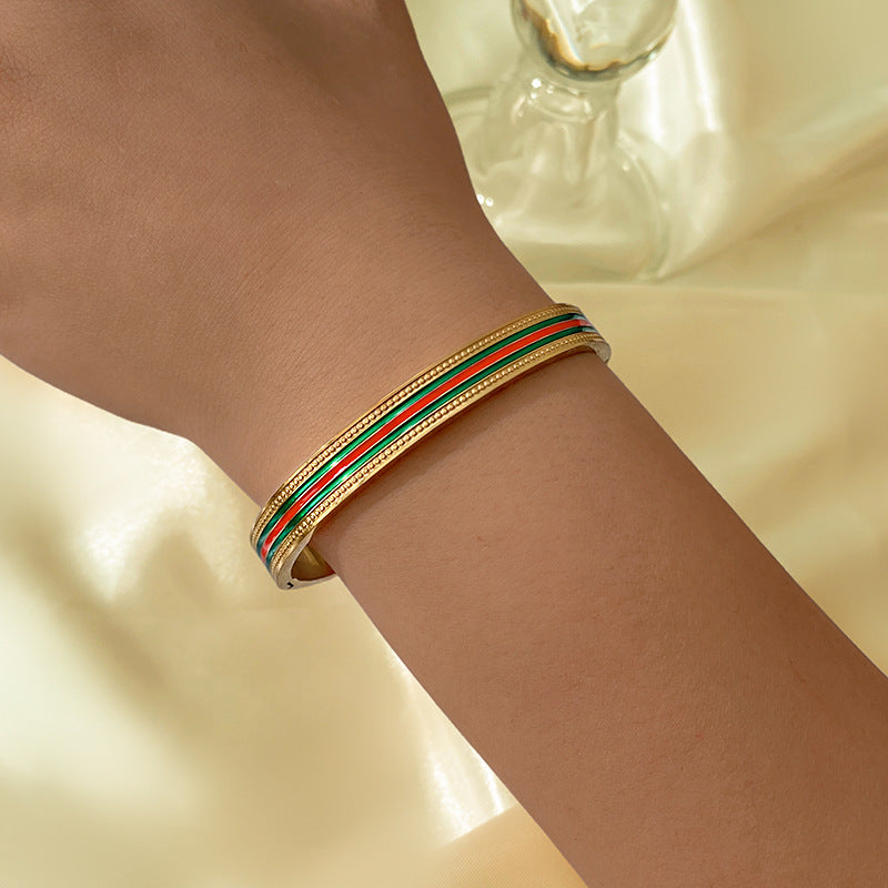 Vintage Geometric Striped Titanium Steel Plated Bracelet