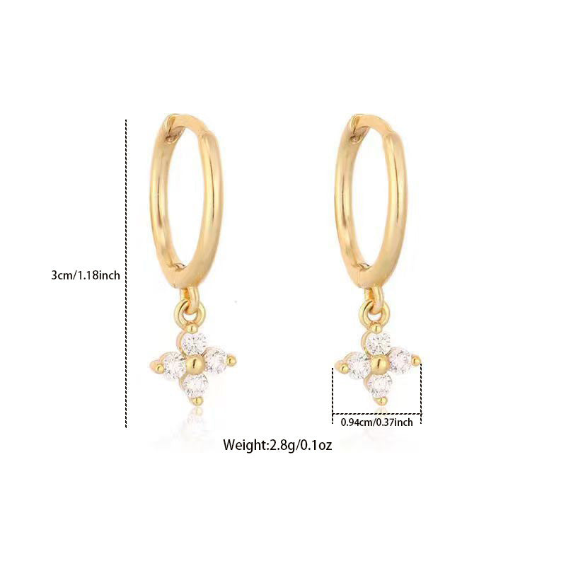 Sweet Elegant 18K Gold Plated Stainless Steel Cross Floral Necklace and Earring Set with Cubic Zirconia