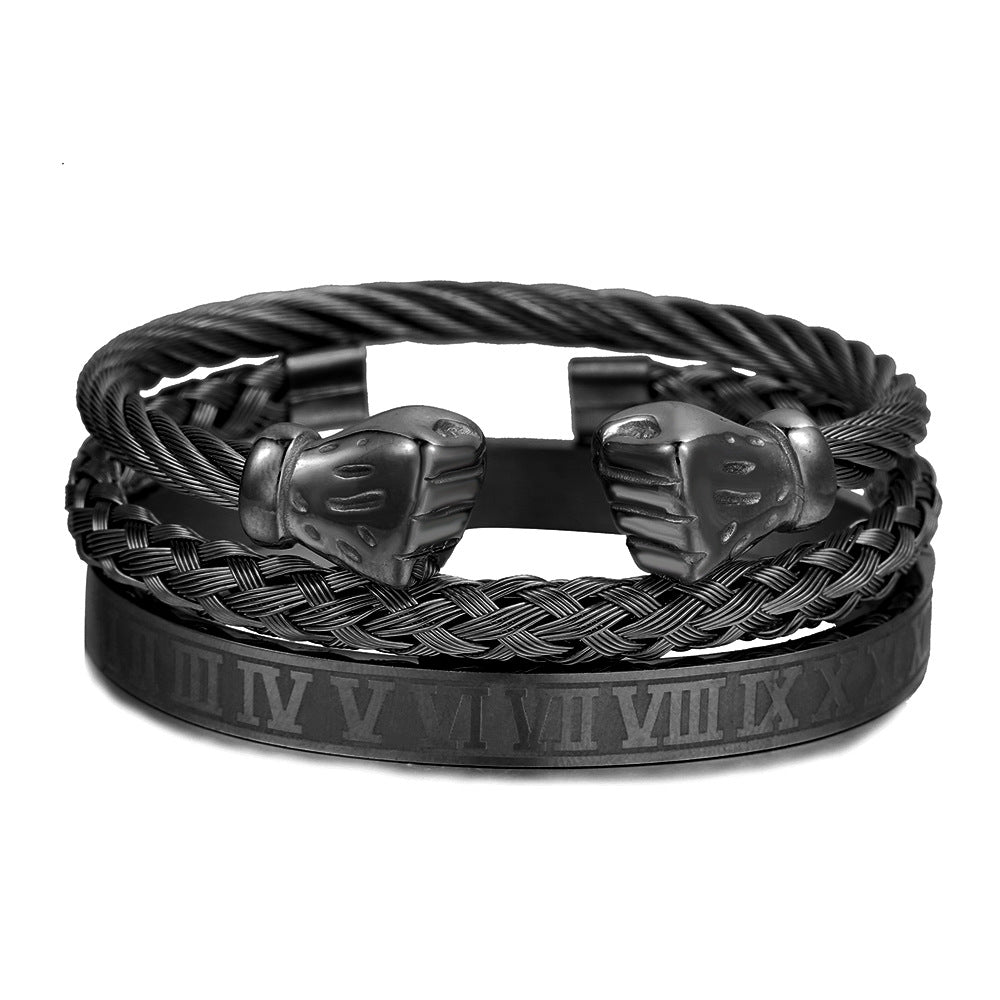 Vintage Geometric Square Letter Plated Titanium Steel Bracelet Set for Unisex