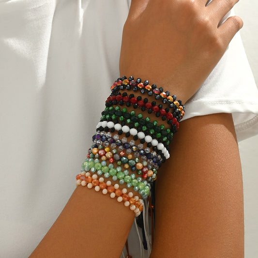 Fashionable Women's Geometric Beaded Bracelet with Multicolor Crystal Accents Adjustable Multi-Layer Wristband
