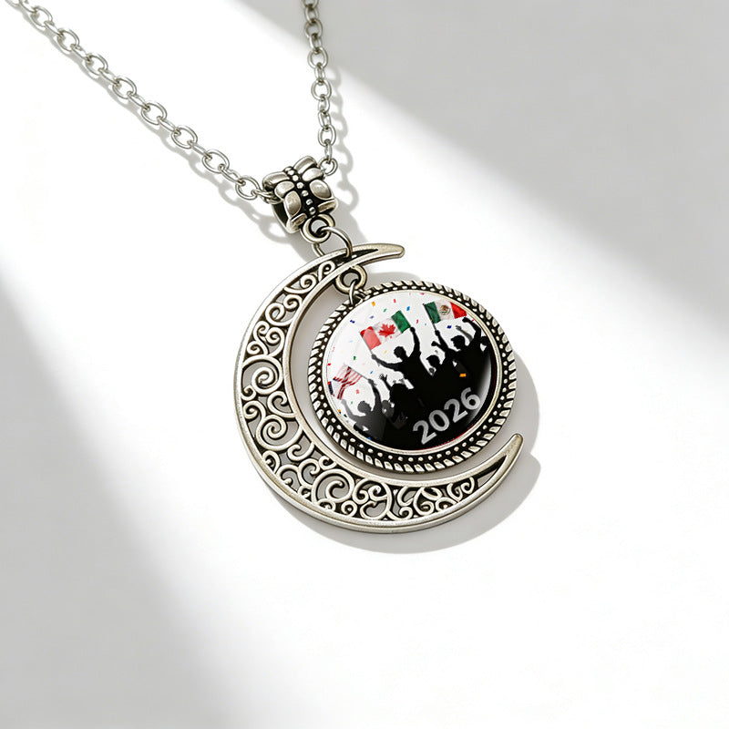 Sporty Geometric Alloy Plated Necklace with Crystal Pendant Unisex Cable Chain