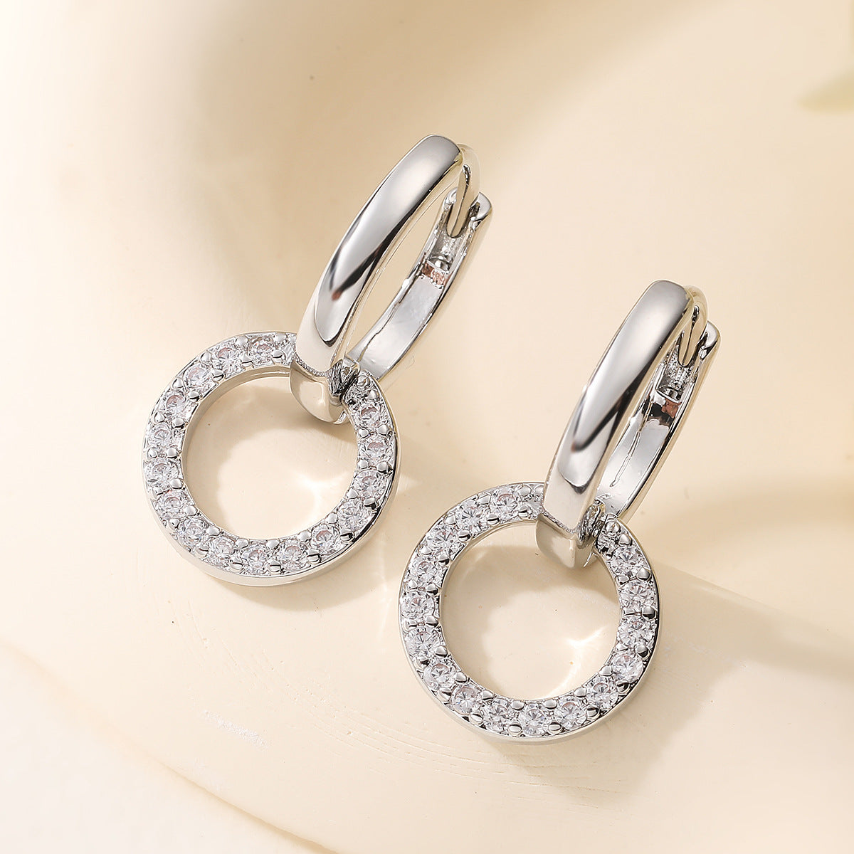 Fashion Minimalist Geometric Brass Gold Plated Cubic Zirconia Earrings for Women