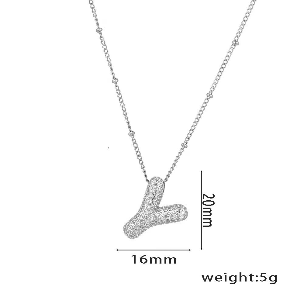 Collana con ciondolo a lettera in zirconi micro-pavé placcato oro 18 carati, catena di perline in acciaio inossidabile/acciaio al titanio, gioielli unisex alla moda per pendolari
