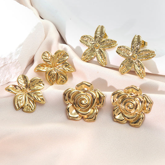 Minimalist Elegant Floral Stamping Stainless Steel Earrings for Women