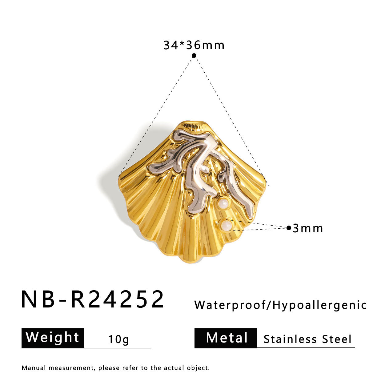 Anello Minimalista con Guscio e Texture Geometrica in Acciaio Inossidabile per Donna e Uomo con Finitura Placcata