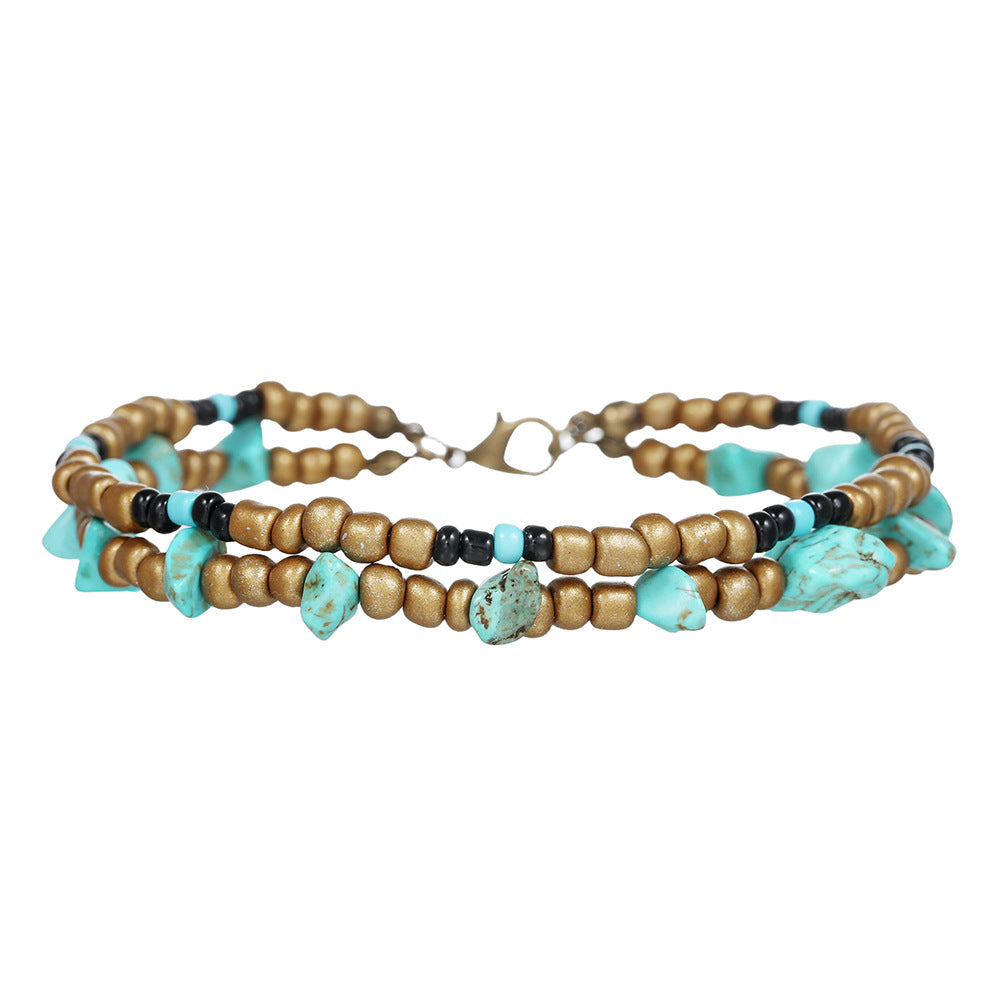 Bohemian Vintage Ethnic Geometric Resin Turquoise Inlay Anklet for Women