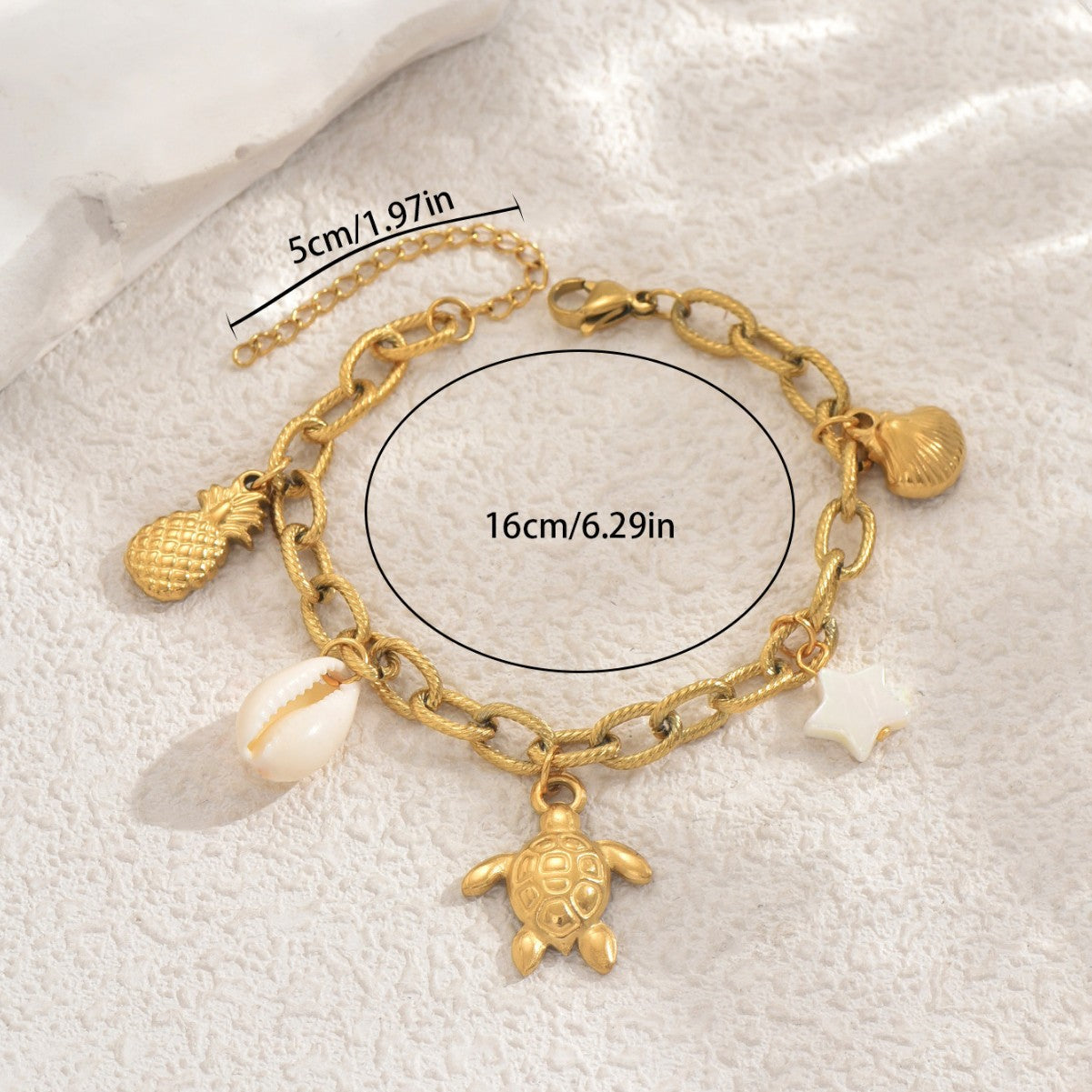 Ocean-Themed Women's Bracelet with Star and Turtle Shapes in Zinc Alloy with Plated Finish