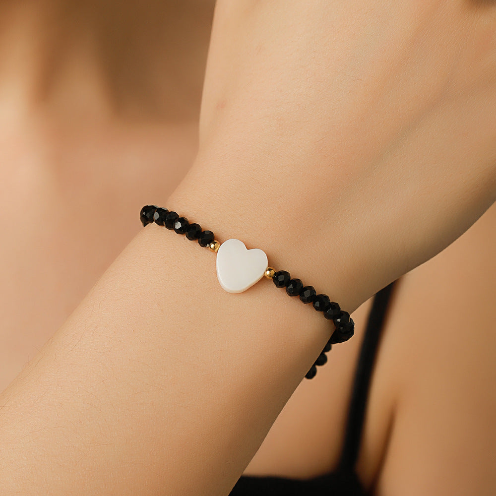 Bohemian Style Heart-Shaped Shell and Glass Bead Necklace with Stainless Steel O-Chain for Women