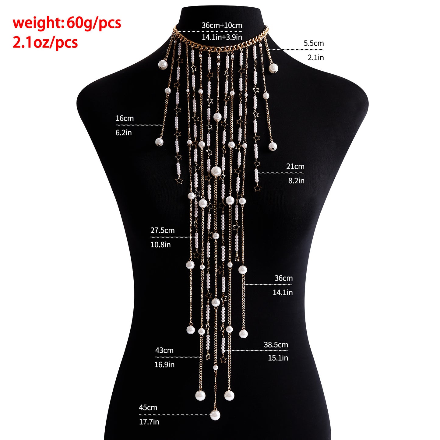 Punk Casual Faux Pearl Tassel Body Chain for Women
