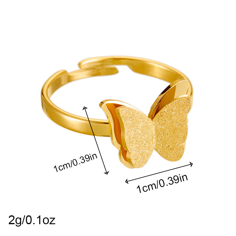 Anillo minimalista de mariposa ajustable de acero inoxidable con baño de oro para mujer