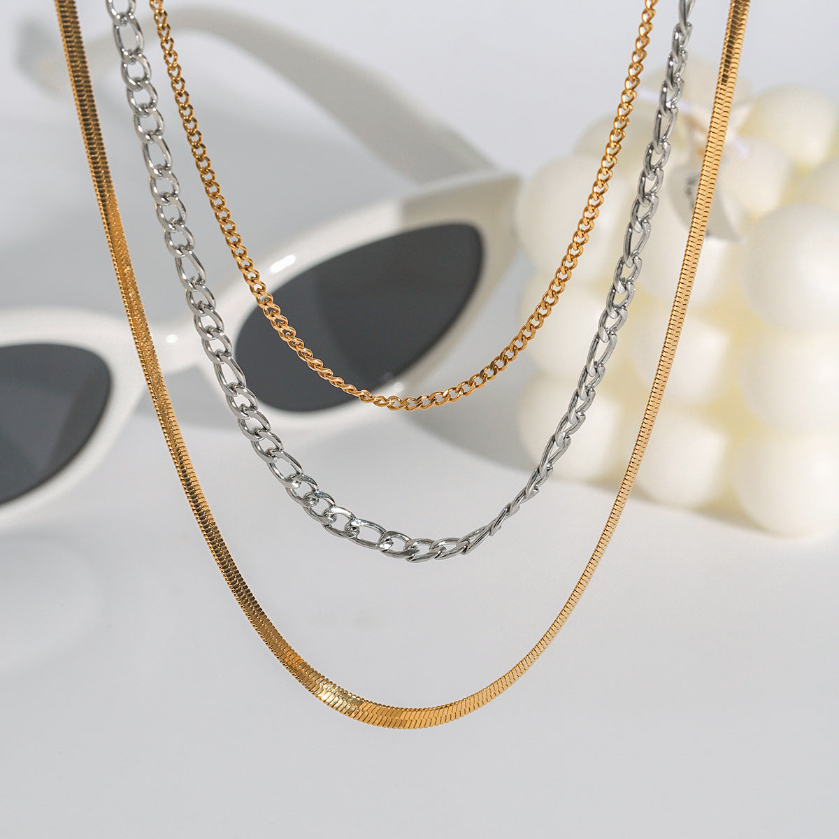 Minimalist Geometric Titanium Steel Pendant Plated Stainless Steel Multi-Layer Necklace for Women
