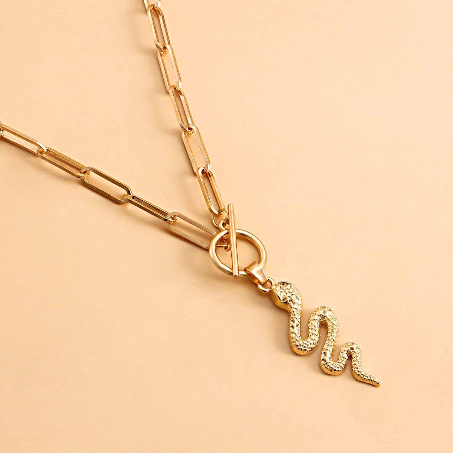 Minimalist Vintage Geometric Pendant Necklace with Tassel Detail and Snake Chain in Alloy with Plated Finish