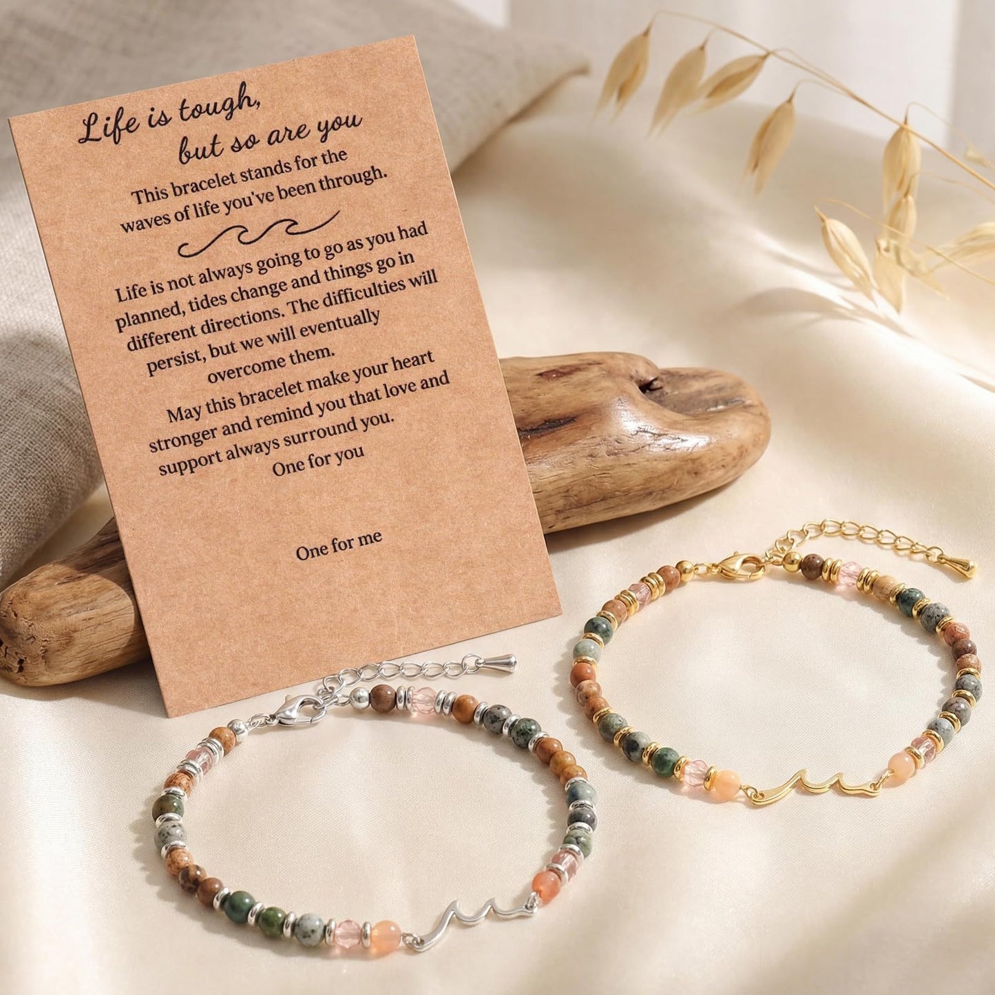 Natural Stone Stainless Steel Wave Bracelet for Women