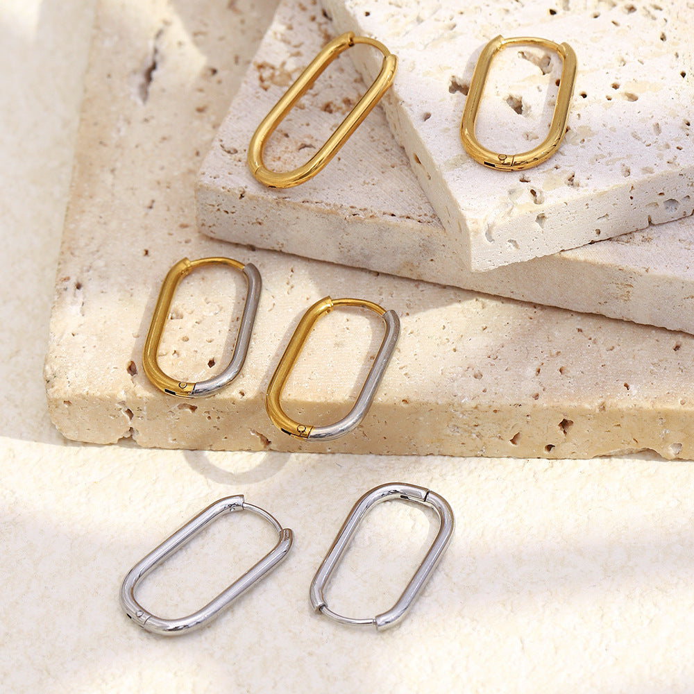 Orecchini a clip geometrici minimalisti in acciaio inossidabile placcati oro 18 carati da donna