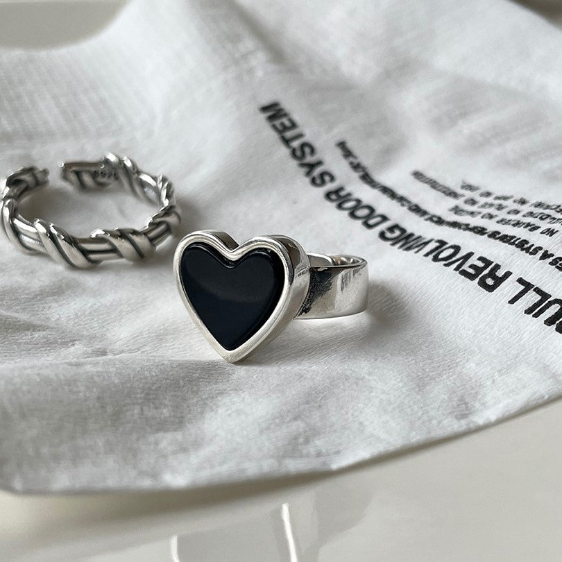 925 Sterling Silver Heart Agate Inlay Ring for Women