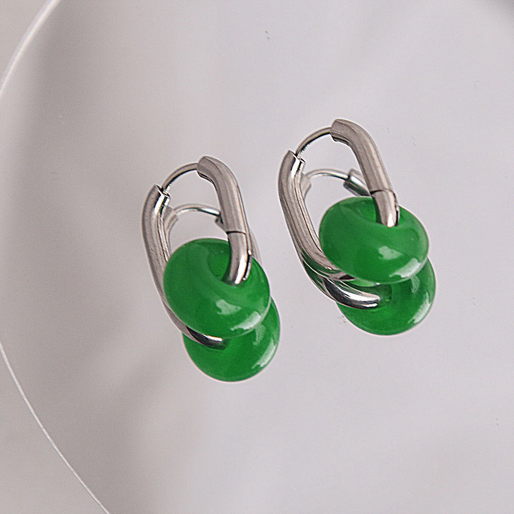 Pendientes de Acero Inoxidable con Forma de U, de Estilo Chino Antiguo Minimalista, con Detalles de Ágata y Jade, Acabado Pulido