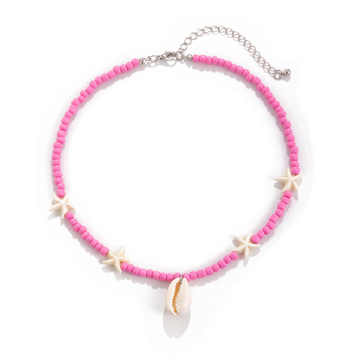 Collana in resina a forma di stella a tema spiaggia vintage da donna con ciondolo a conchiglia e catena a sfere perline