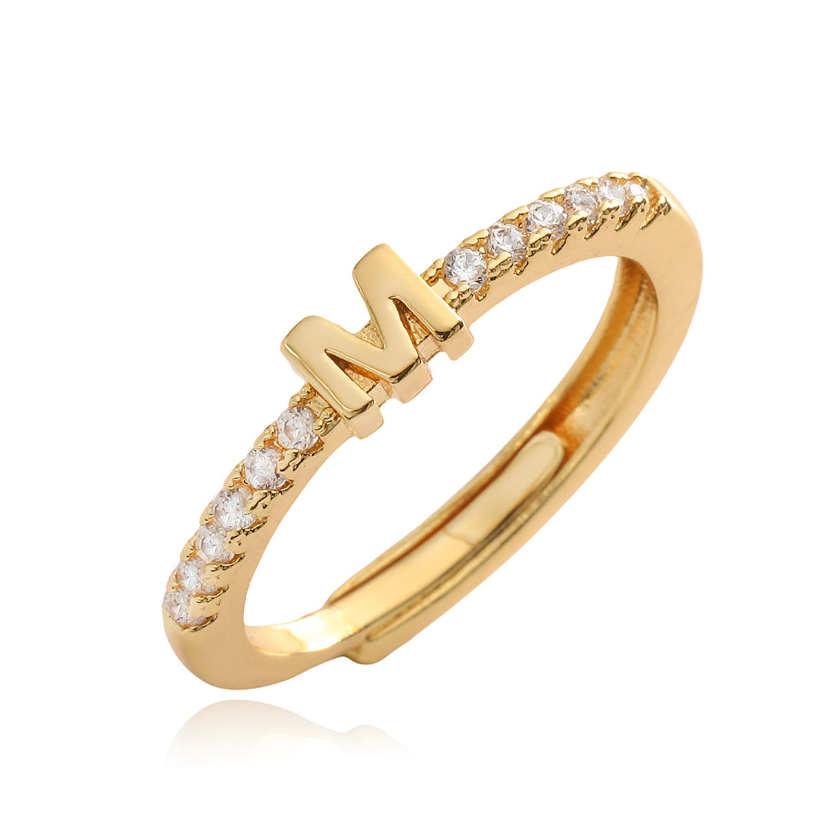 Anello in Rame Geometria Minimalista con Placcatura in Oro 18K e Zirconia Cubica, Design Regolabile a Lettera per Donna