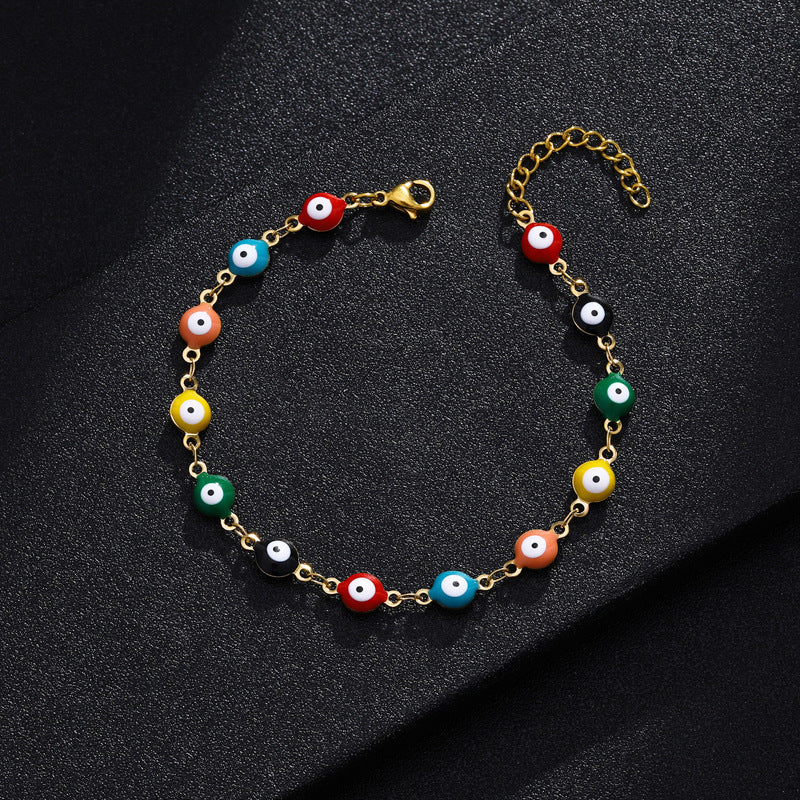 Bracciale alla moda in acciaio al titanio a forma di occhio per donna con smalto, gioielli dell'amicizia carini ed eleganti
