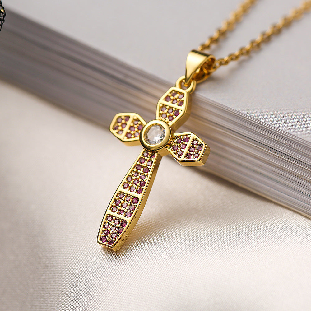Geometric Pendant Necklace for Women with Gold Plated Zirconia on Copper Base, Minimalist Fashion Accessory