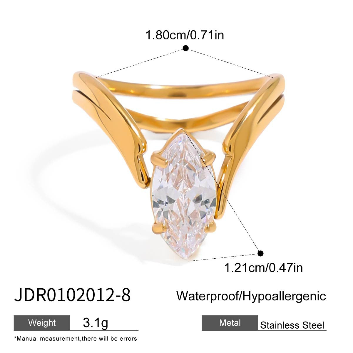 Elegant Geometric Cubic Zirconia Plated Stainless Steel Ring for Women