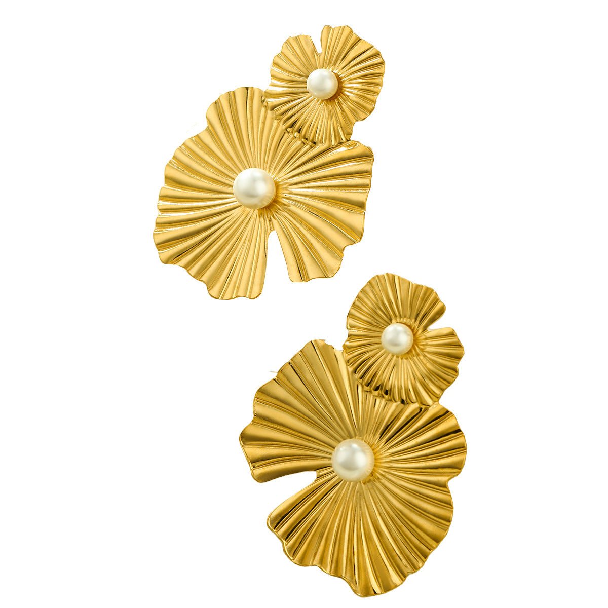 Pendientes de tuerca de acero inoxidable con forma floral vintage con acabado chapado para mujer