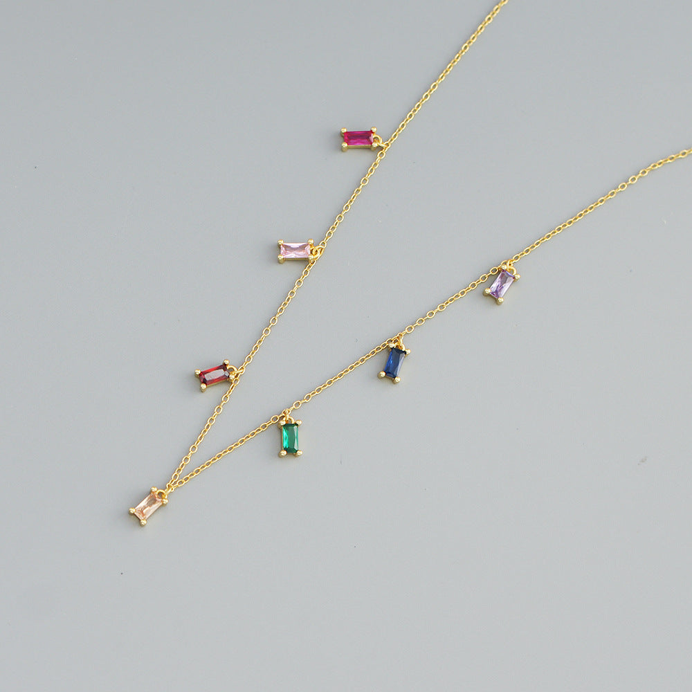 Luxury Elegant Geometric 925 Sterling Silver Cubic Zirconia Inlay Necklace Curb Chain for Women