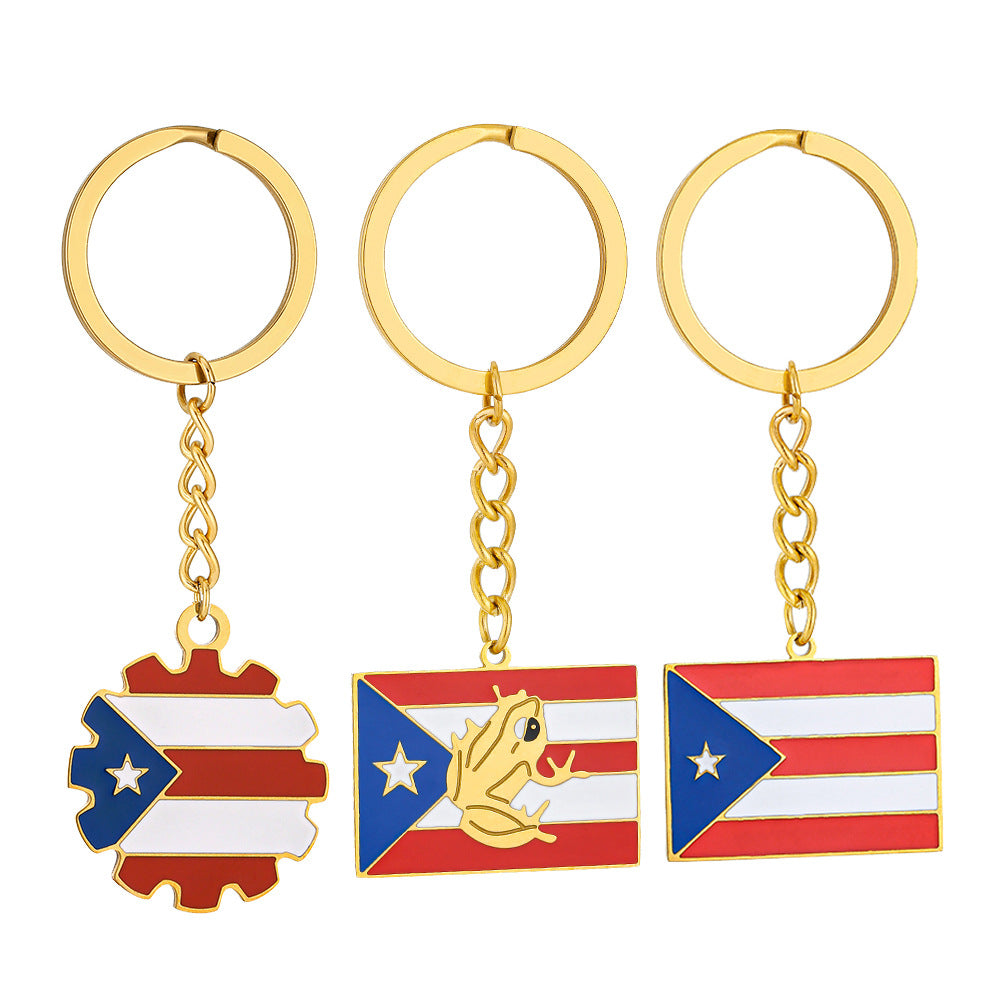 Vintage Ethnic Puerto Rican Pendant Keychain for Men and Women Stainless Steel Unisex Accessory