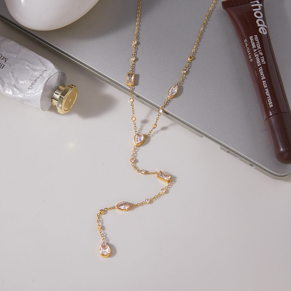 Minimalist Geometric Stainless Steel PVD Plated Cubic Zirconia Necklace for Women