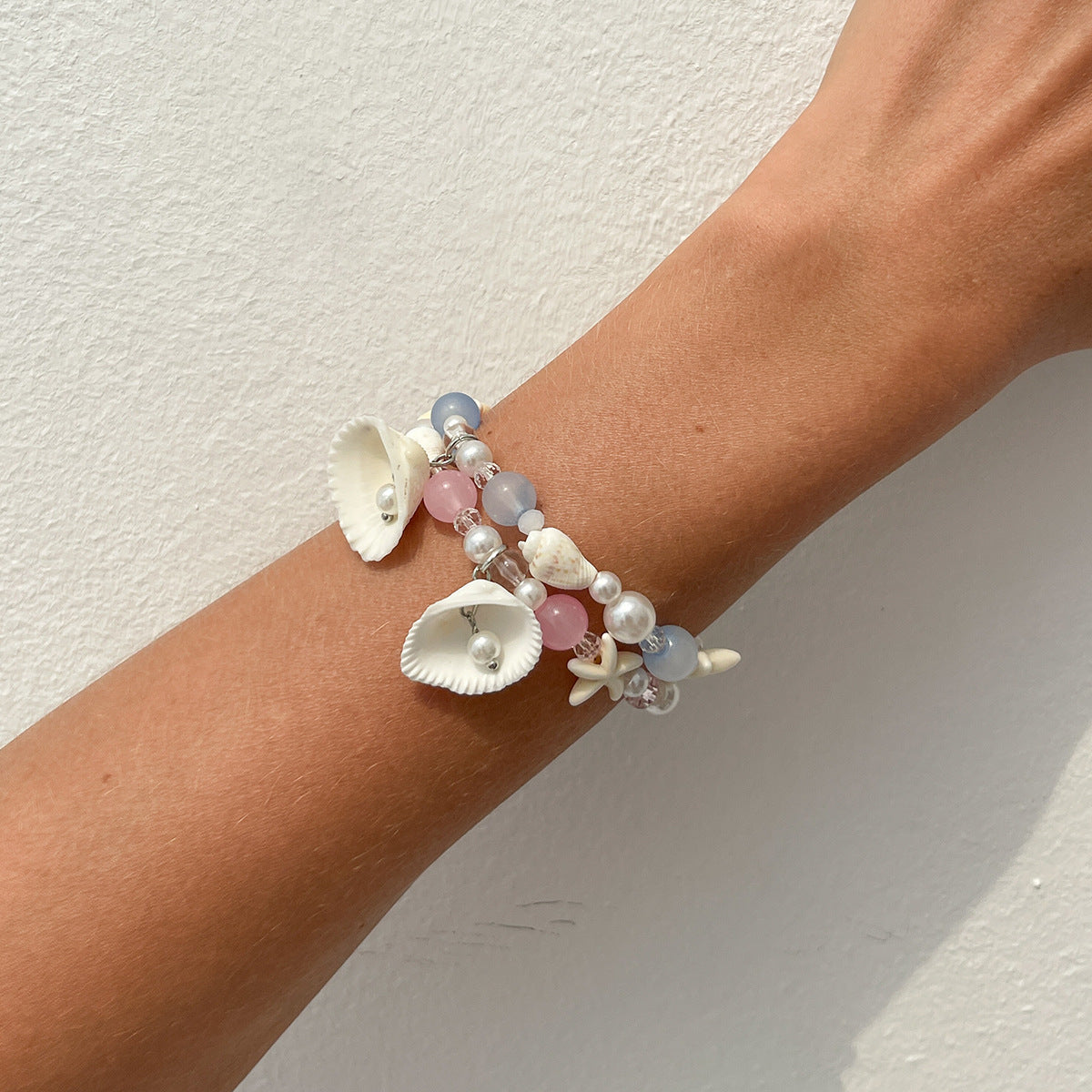 Sweet Geometric Star Shell Pearl Alloy Plated Bracelet for Women
