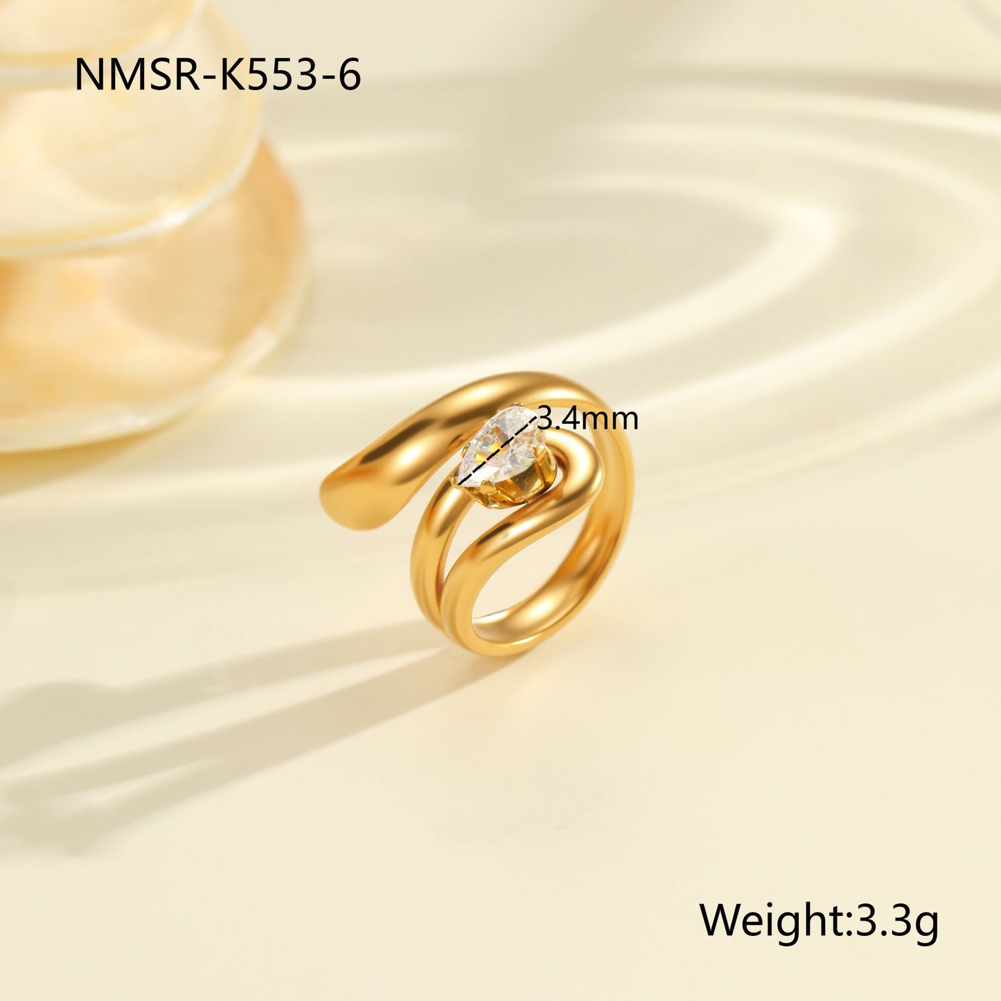 Anello da donna minimalista geometrico con zirconi in acciaio inossidabile con finitura placcata