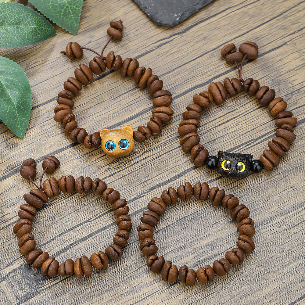 Unique Handmade Natural Coffee Bean Wood Coconut Shell Geometric Bracelet