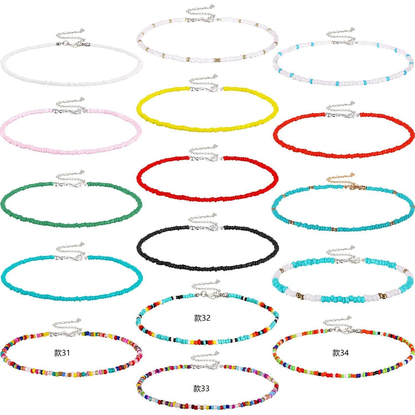 Bohemian Geometric Round Seed Beads Necklace Solid Color Short Choker for Women