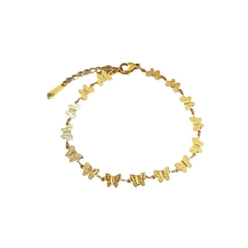 Bracciale vintage minimalista con farfalla in acciaio al titanio placcato oro per uomo e donna