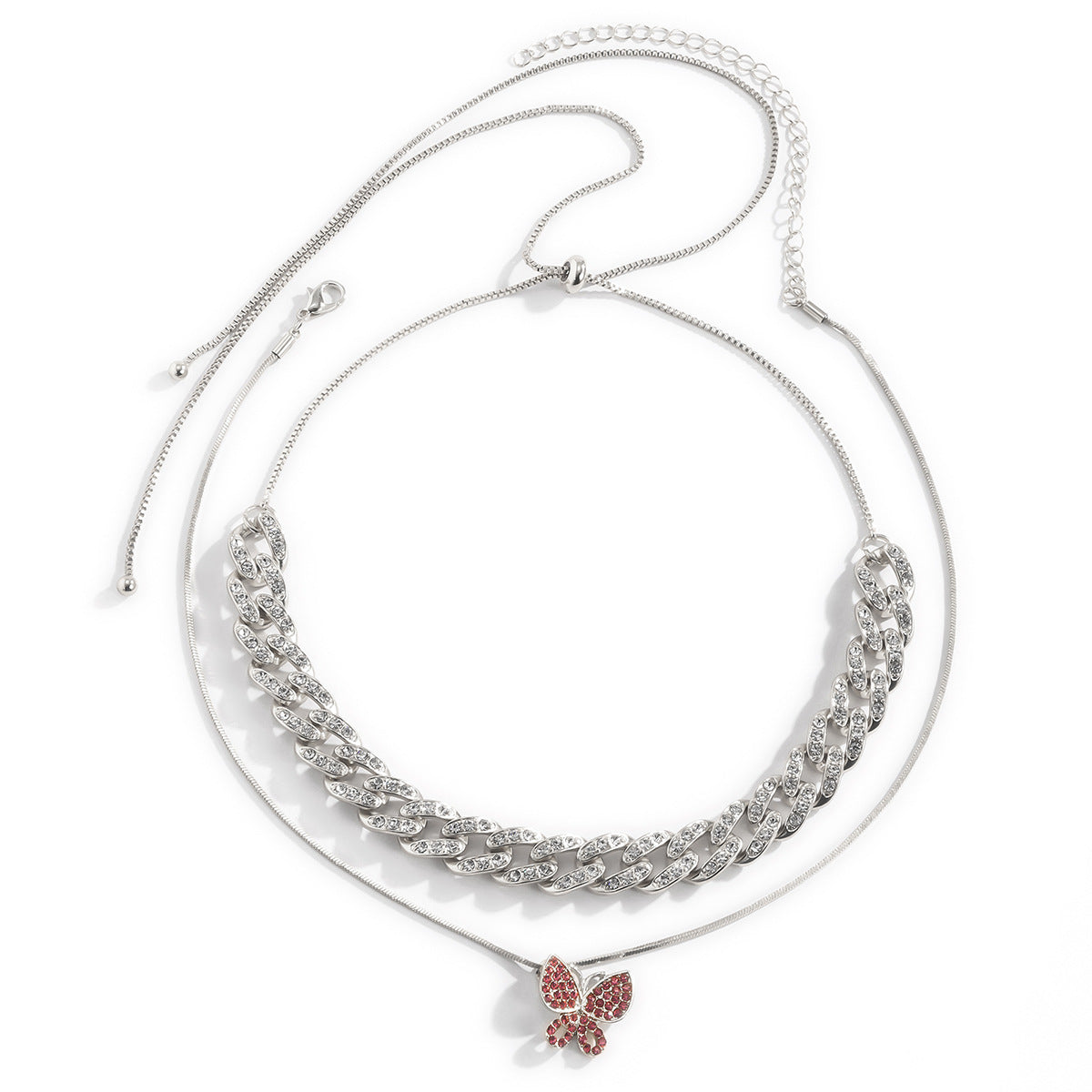 Collana pendente a farfalla minimalista con strass micro-pavé su catena in lega placcata oro dal design geometrico da donna