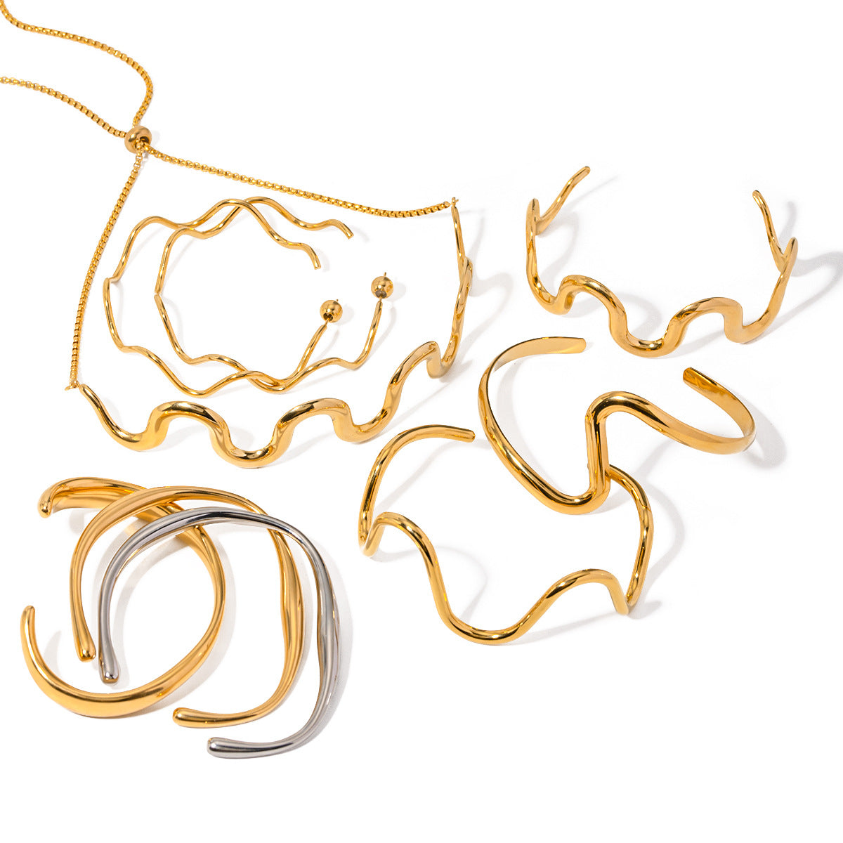 Minimalist 18K Gold Plated Stainless Steel Wave Pulley Chain Necklace for Women