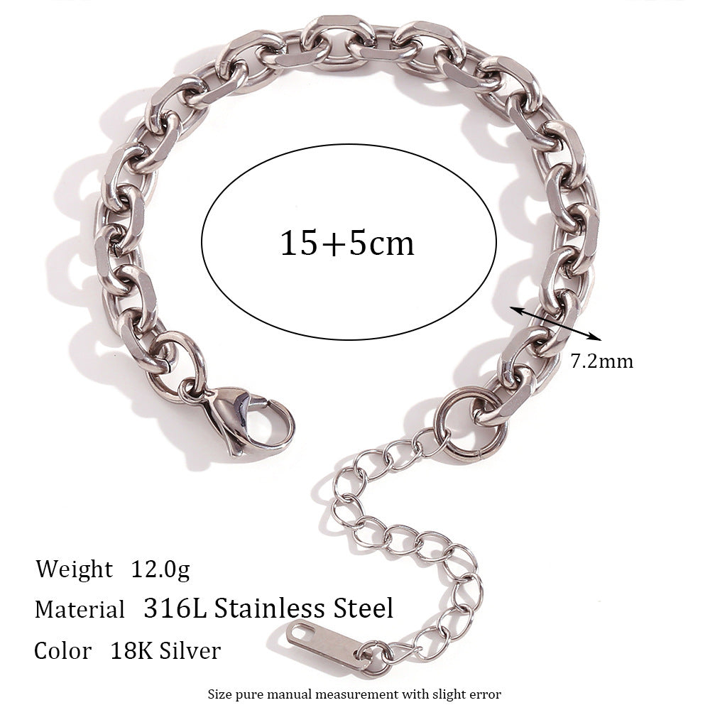 Bracciale a S da donna in acciaio al titanio, geometrico e minimalista, con finitura placcata e design a catena a scatola