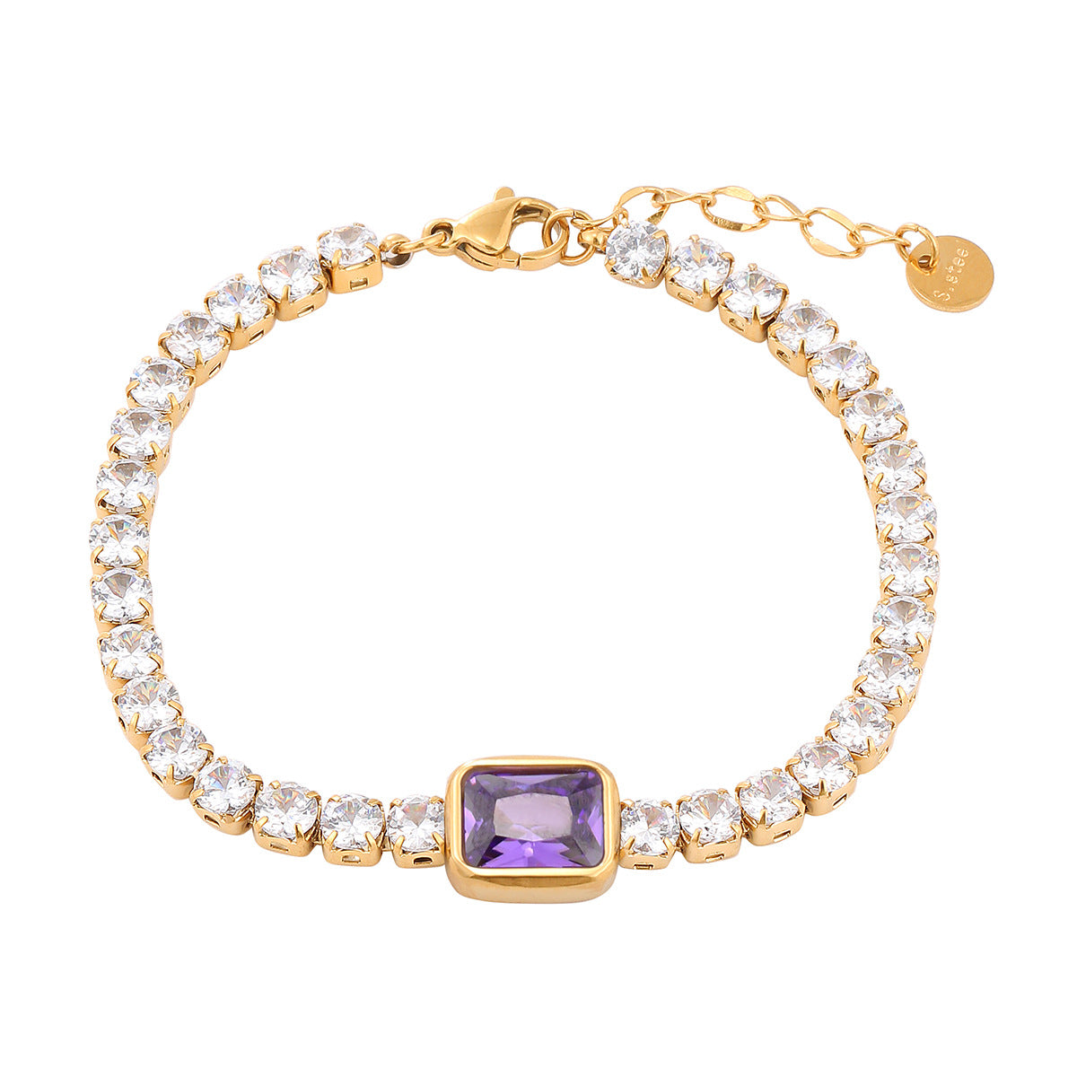 Elegante pulsera geométrica cuadrada de titanio con diamantes de imitación para mujer, con acabado chapado y atractivo minimalista de lujo