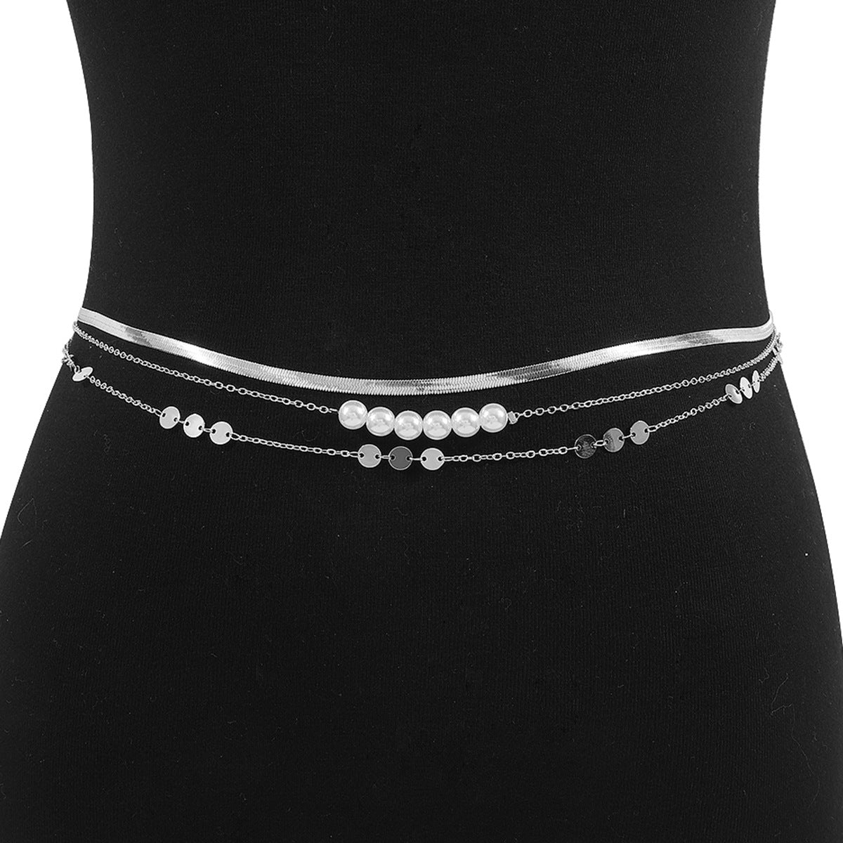 Cadena de cintura triple minimalista para mujer con base de aleación y detalles de perlas simuladas