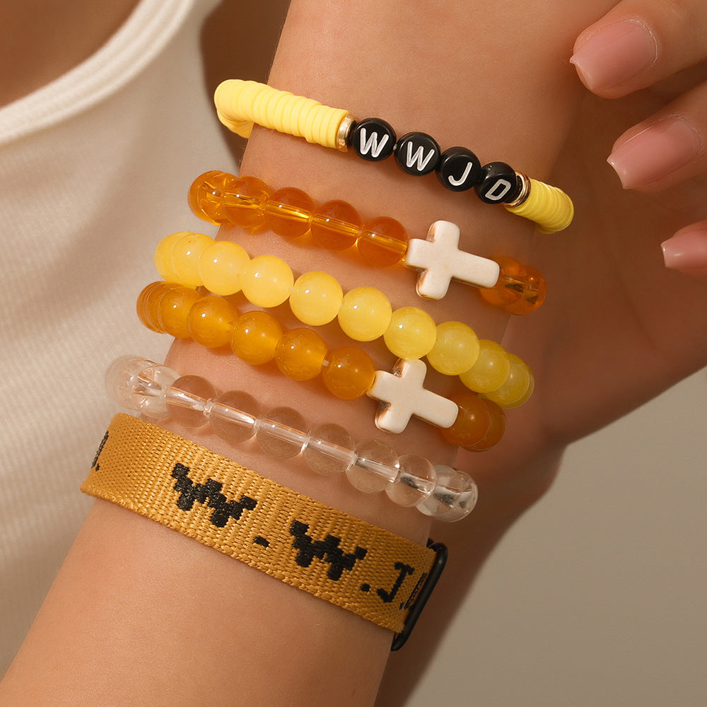 Unisex Geometric Cross Round Resin Bracelet