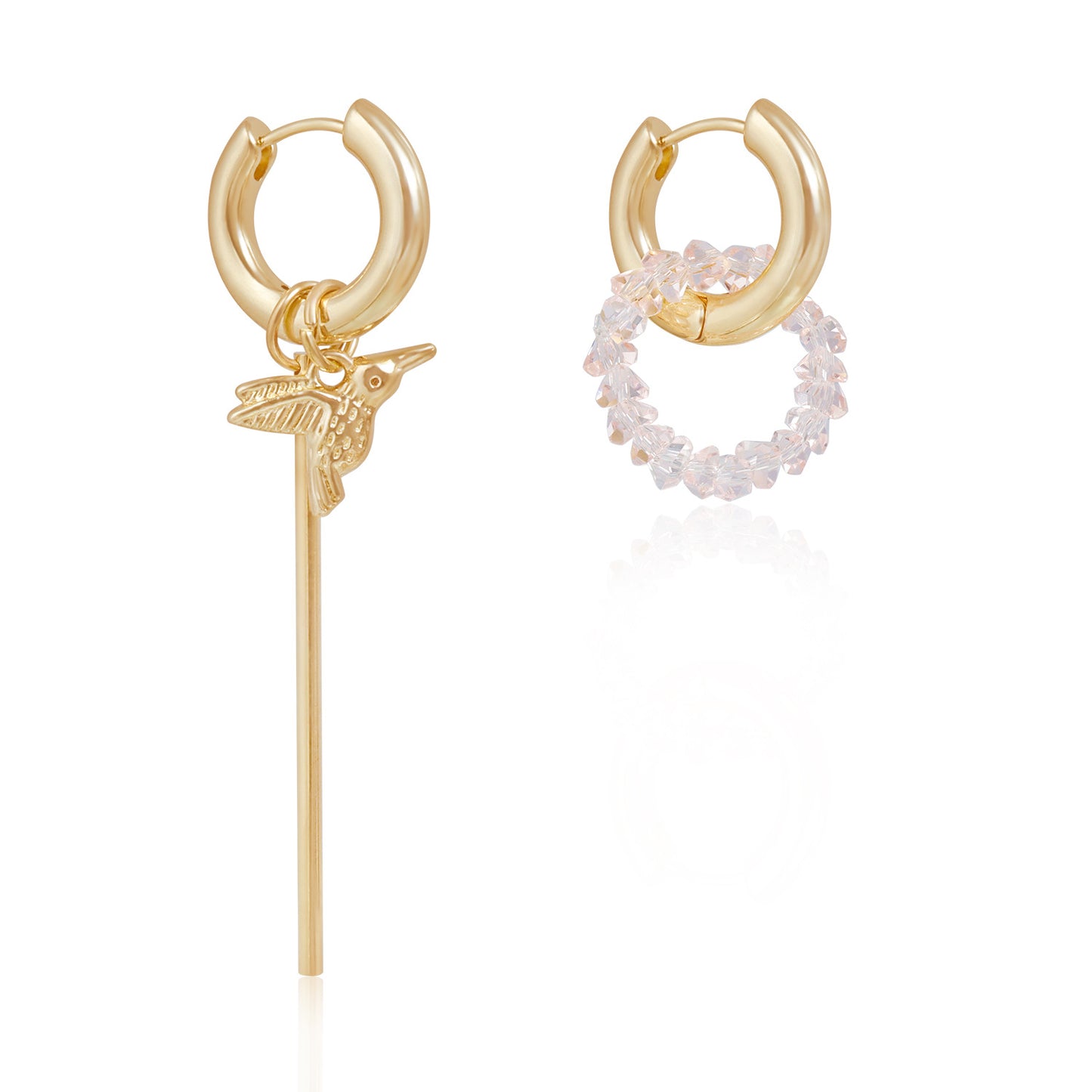 Vintage Style Asymmetrical Crystal Bird Ear Studs in Zinc Alloy with Plated Finish for Women