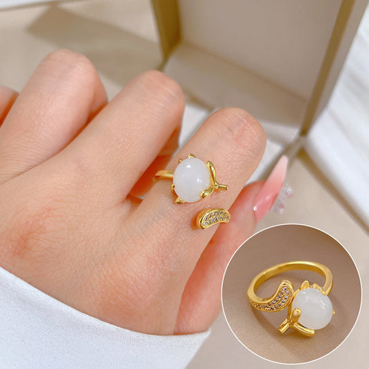 Cute Cartoon Style Adjustable Fox Ring in Brass with Gold Plating for Women