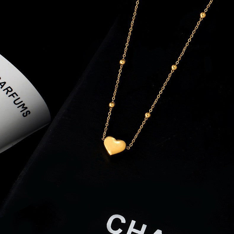 Minimalist Geometric Titanium Steel Anklet for Women with Round Beads and Heart Charm