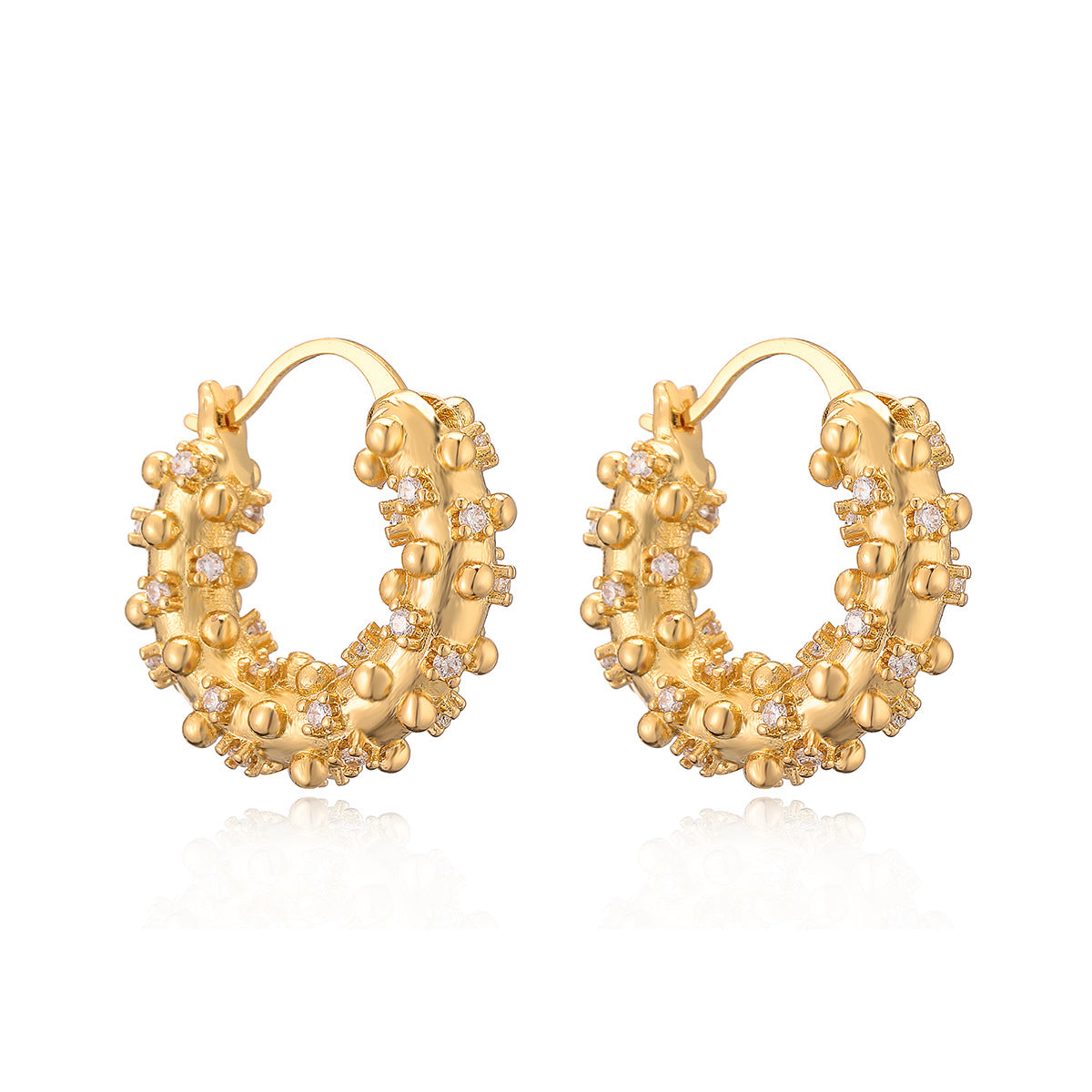 Minimalist Geometric Copper Hoop Earrings with Real Gold Plating and Zircon Inlay for Women